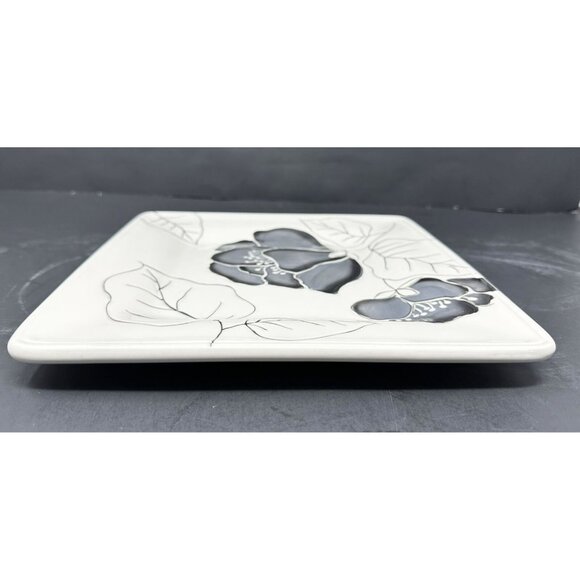 LAURIE GATES ANNA BLOOM BLACK Square Salad Luncheon Plate ~ Black Gray Flowers - Picture 9 of 9